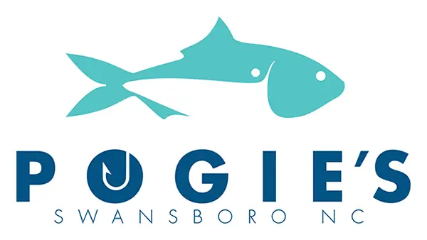 The logo for Pogies Fishing and Kayaking in Swansboro, NC